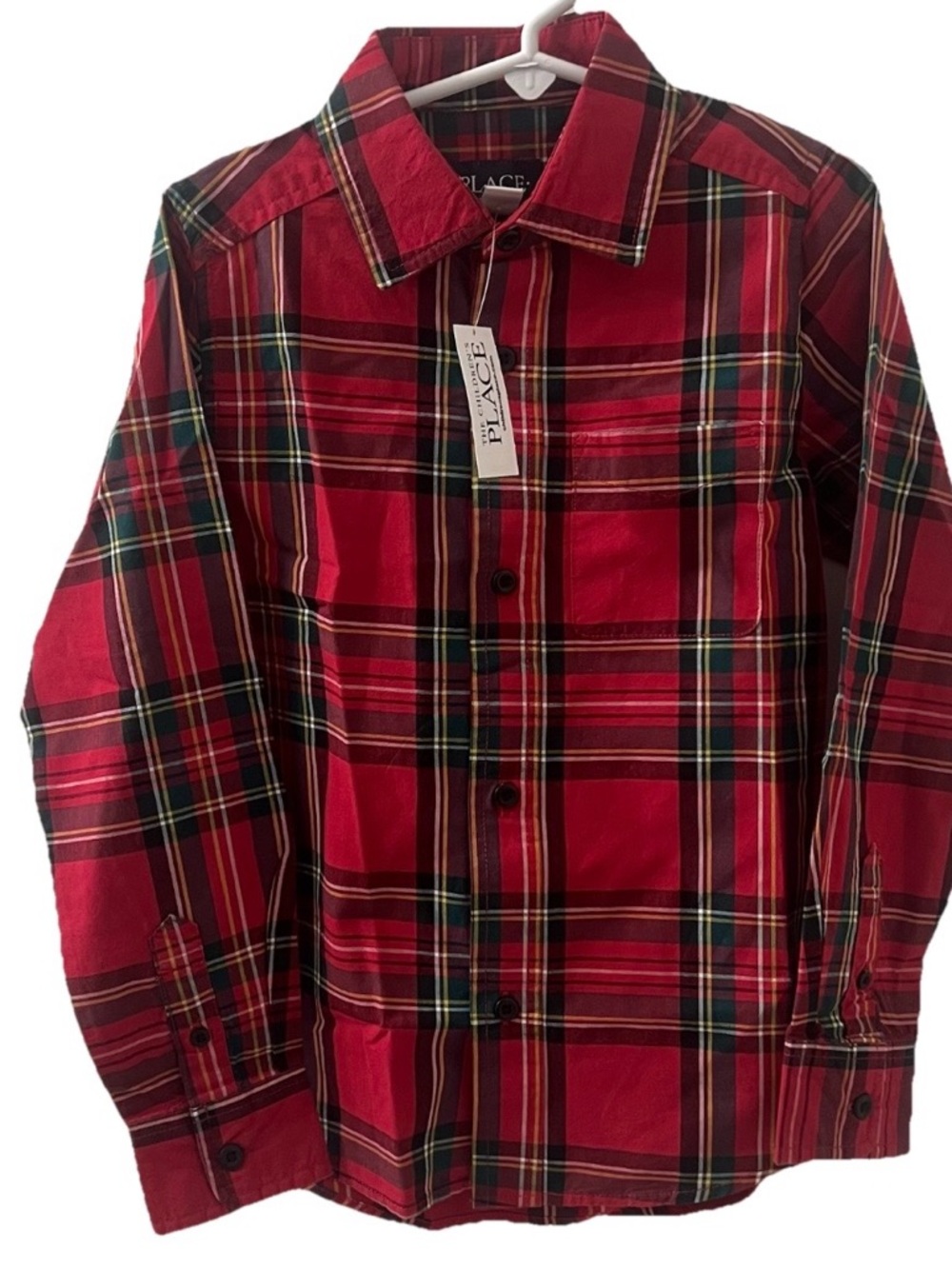 The Children’s Place Boys Red Black Tartan Plaid Button Up Shirt Sz 5/6 New W/t